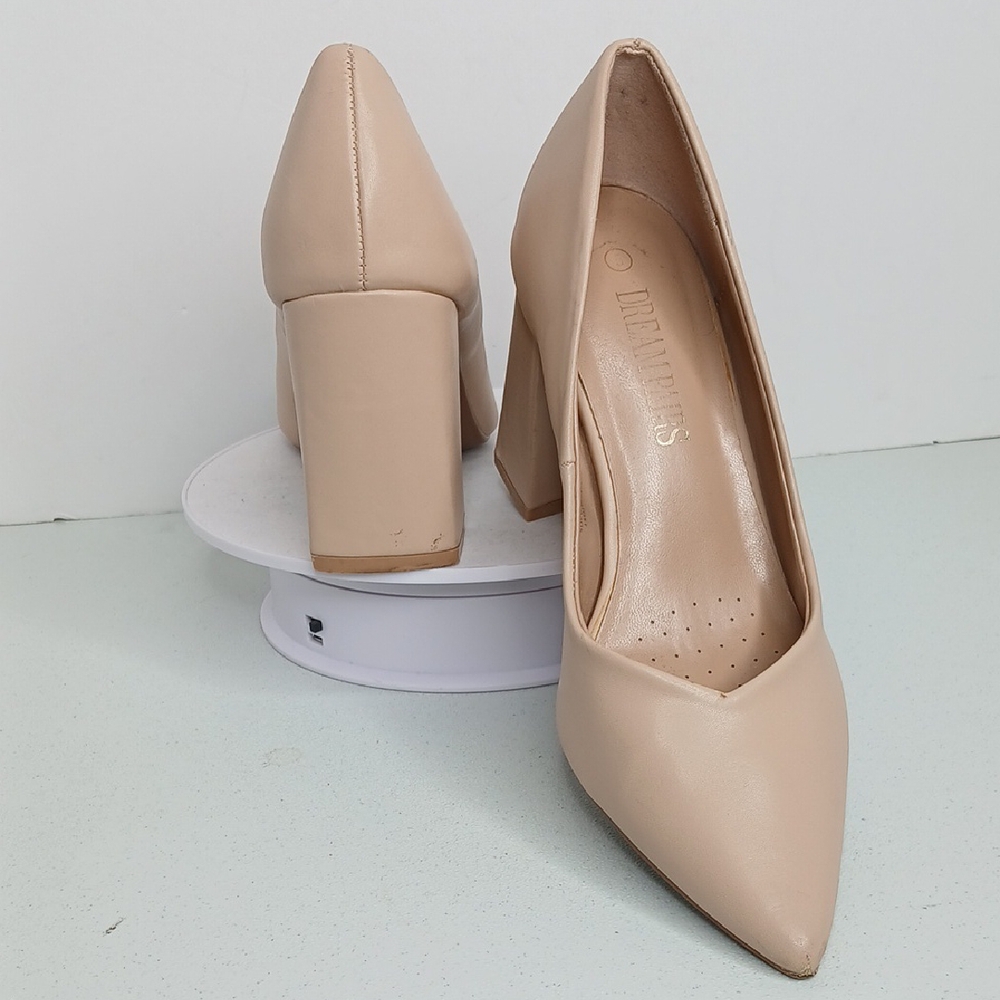 Dreampairs - Women's Faux Leather Block Heel Shoes - Beige - 5